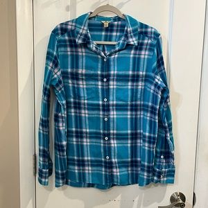 Woolrich Long Sleeve Flannel Button Up Shirt Sz XL Turquoise/ White/ Navy/Pink